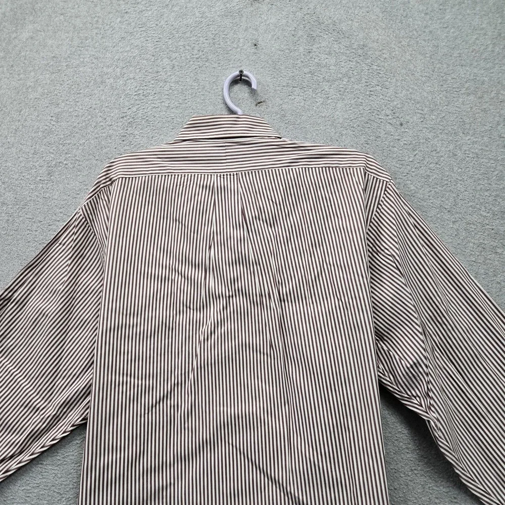 VINTAGE Ralph Lauren Men Button Up Shirt 16.5 33 Brown Striped Andover Cotton